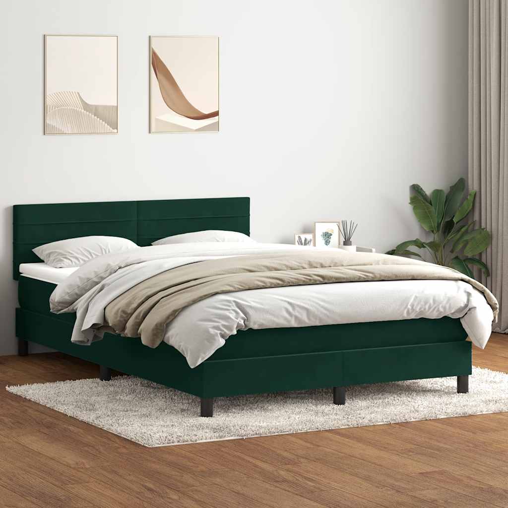 Boxspring met matras en LED fluweel donkergroen 140x210 cm