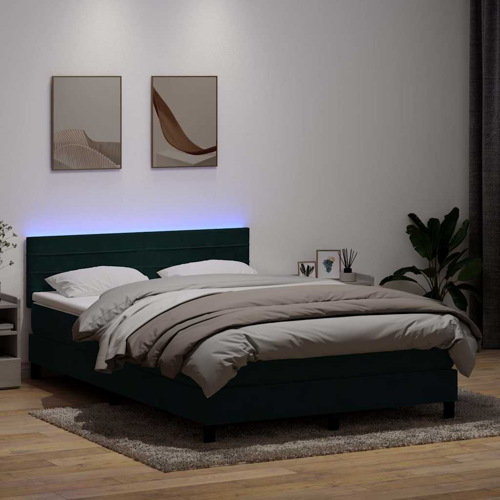 Boxspring met matras en LED fluweel donkergroen 140x210 cm