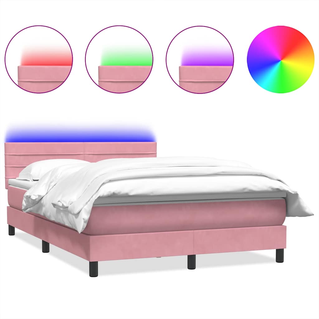 Boxspring met matras en LED fluweel roze 140x210 cm is nu te koop bij PeponiXL, paradijselijk wonen!