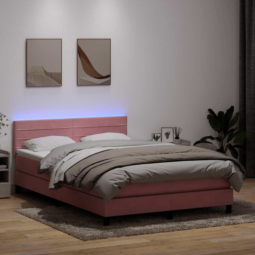 Boxspring met matras en LED fluweel roze 140x210 cm is nu te koop bij PeponiXL, paradijselijk wonen!
