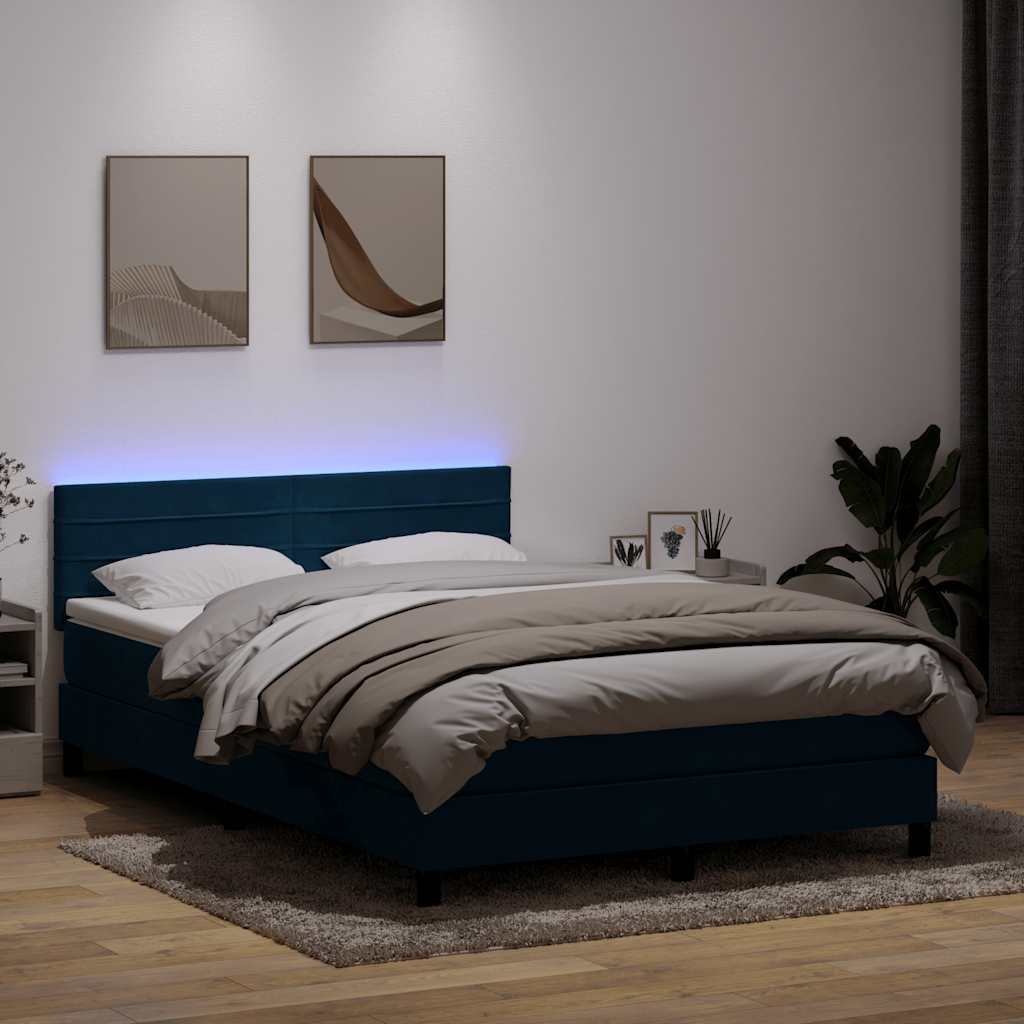 Boxspring met matras en LED fluweel donkerblauw 160x210 cm