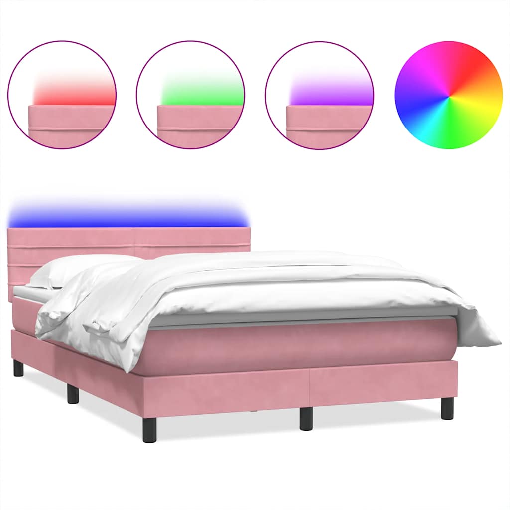 Boxspring met matras en LED fluweel roze 160x210 cm is nu te koop bij PeponiXL, paradijselijk wonen!