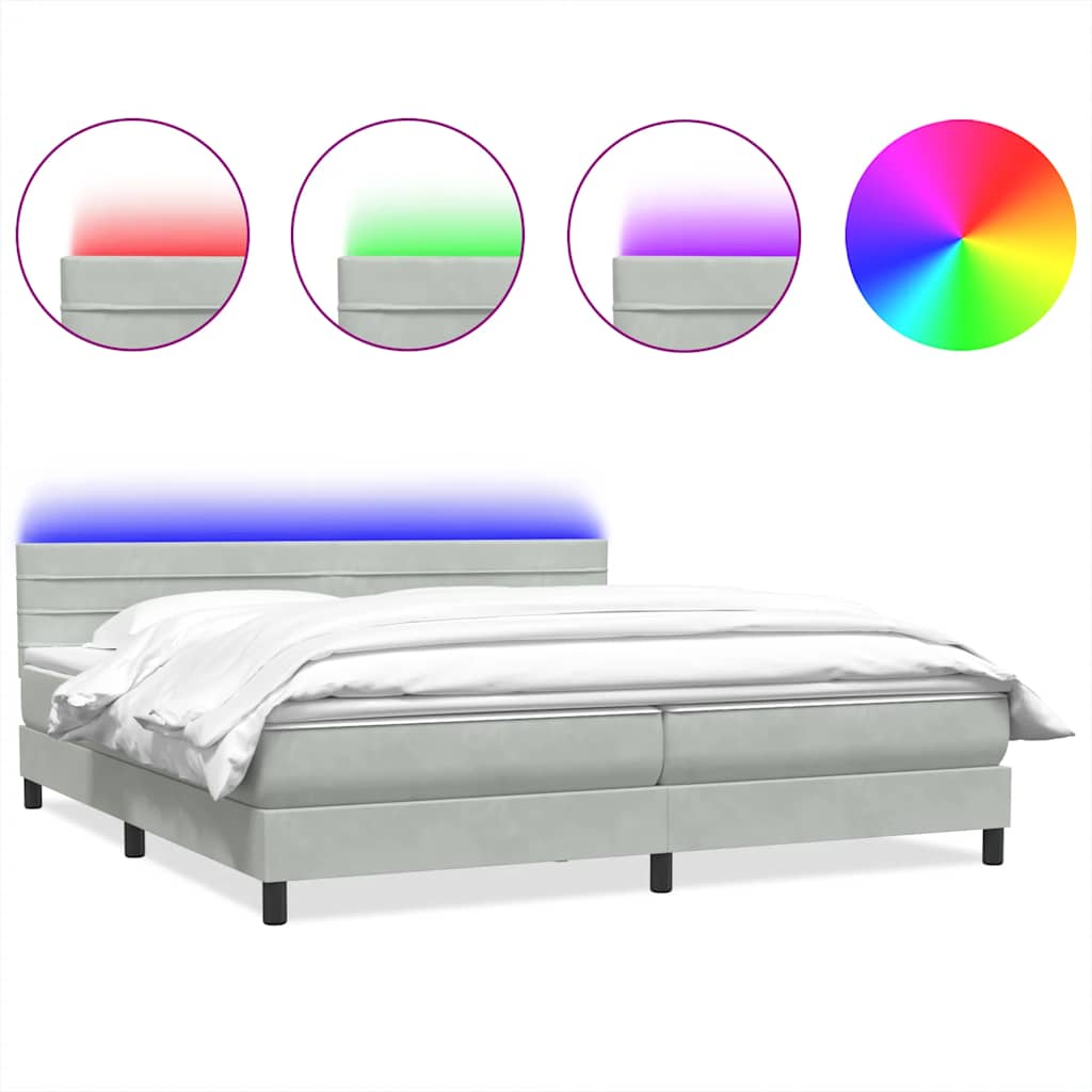 Boxspring met matras en LED fluweel lichtgrijs 180x210 cm