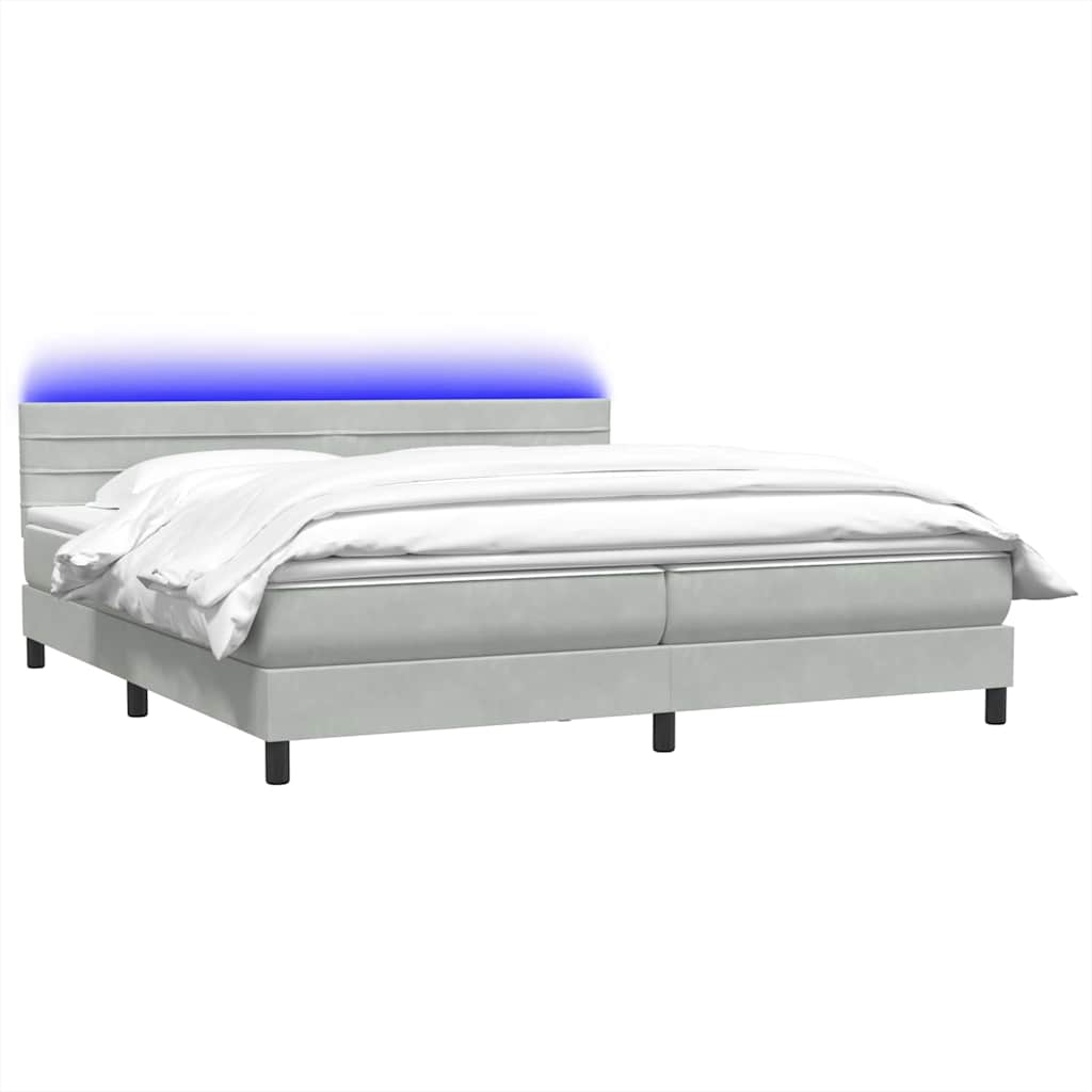 Boxspring met matras en LED fluweel lichtgrijs 180x210 cm
