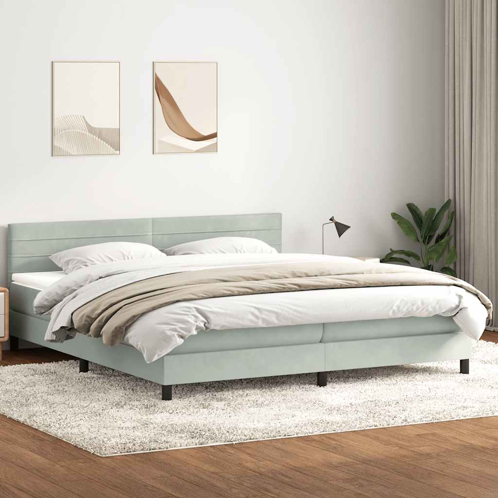 Boxspring met matras en LED fluweel lichtgrijs 180x210 cm