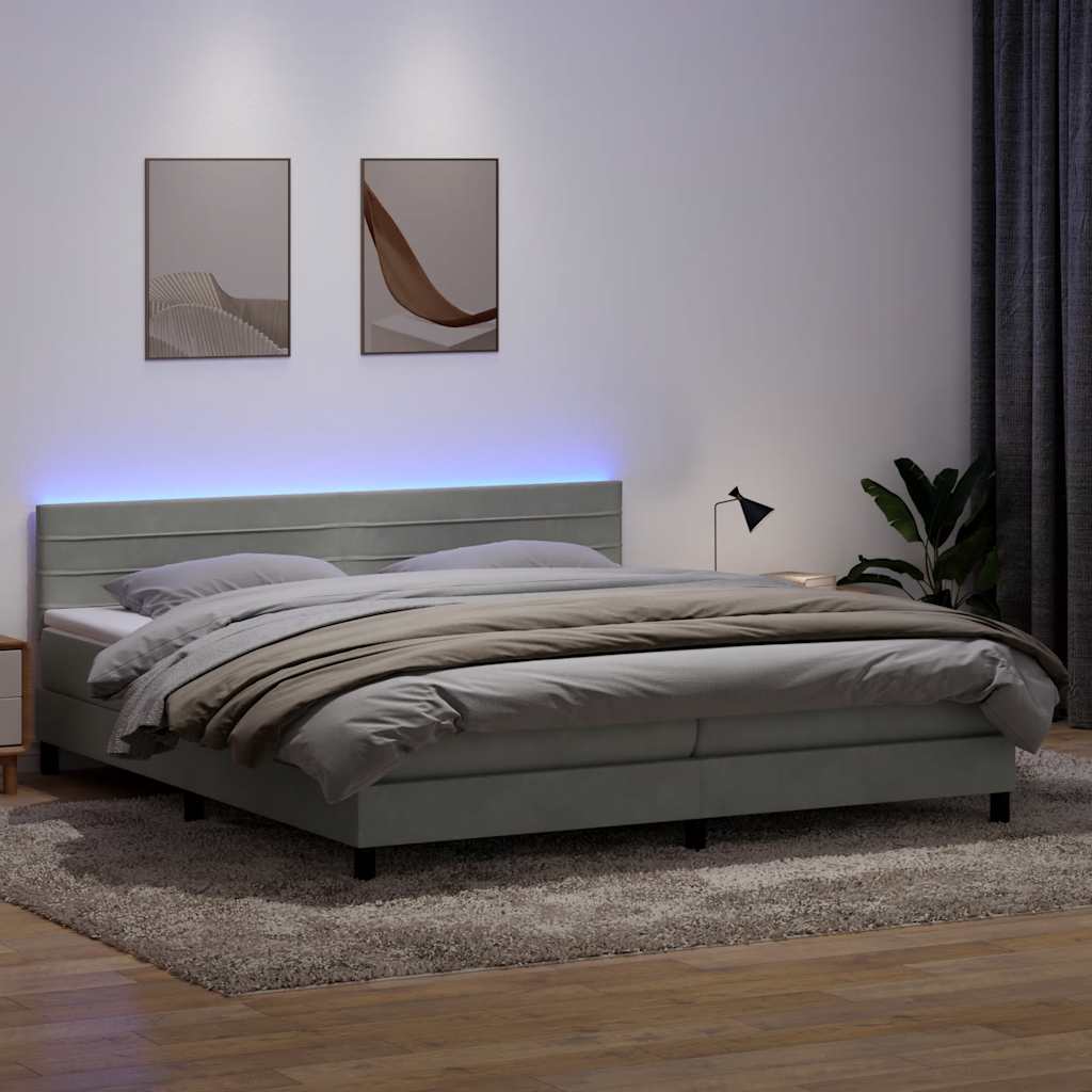 Boxspring met matras en LED fluweel lichtgrijs 180x210 cm