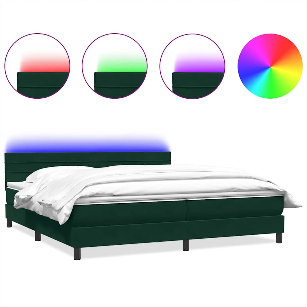Boxspring met matras en LED fluweel donkergroen 180x210 cm