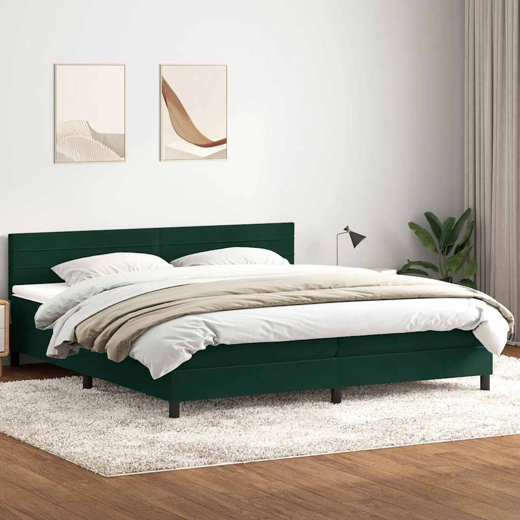 Boxspring met matras en LED fluweel donkergroen 180x210 cm