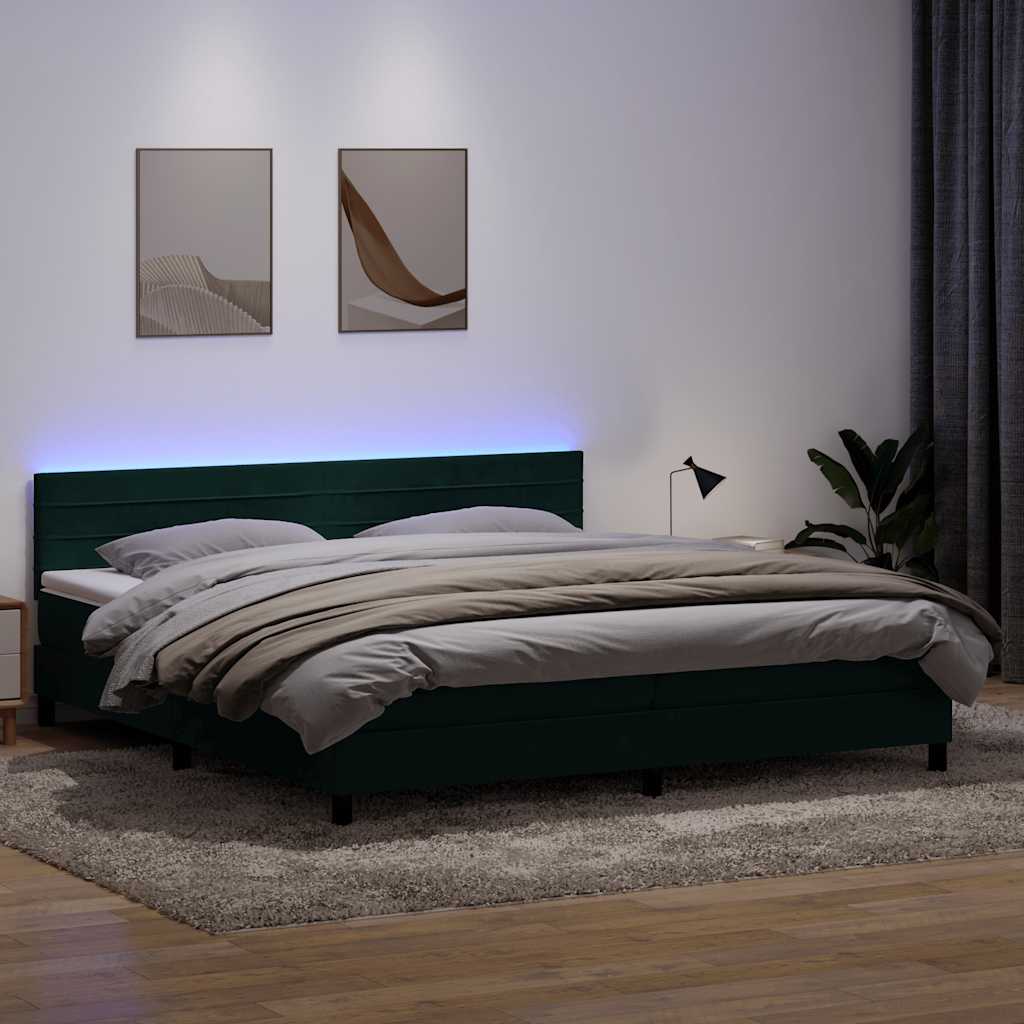 Boxspring met matras en LED fluweel donkergroen 180x210 cm