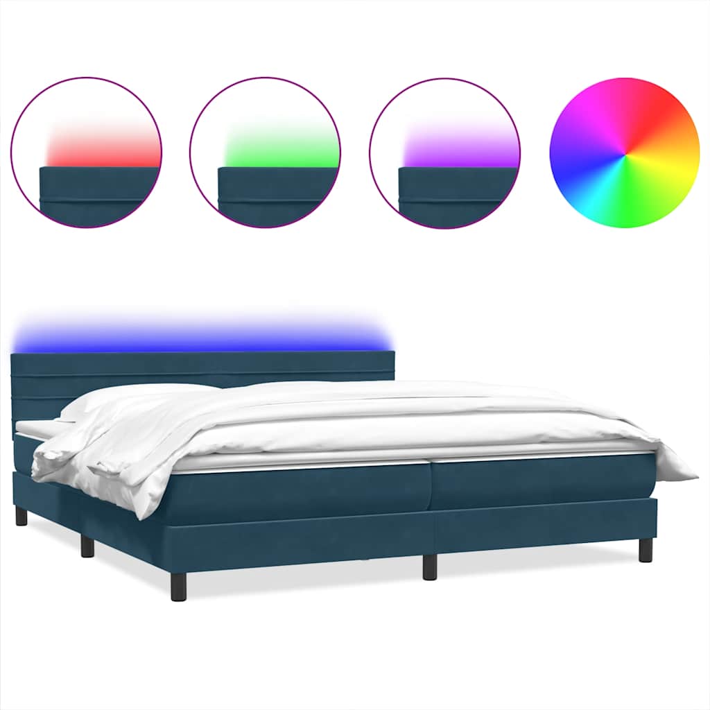 Boxspring met matras en LED fluweel donkerblauw 180x210 cm