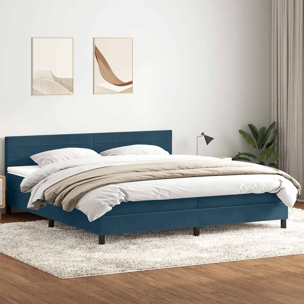 Boxspring met matras en LED fluweel donkerblauw 180x210 cm