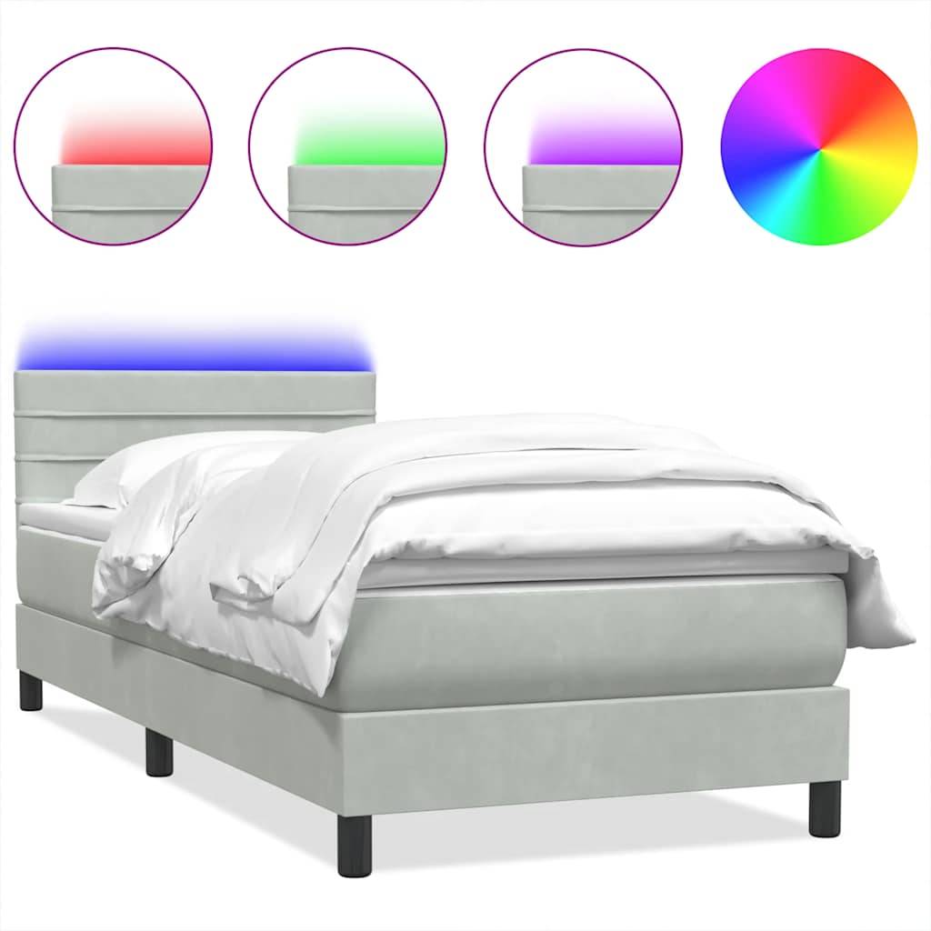 Boxspring met matras en LED fluweel lichtgrijs 80x220 cm