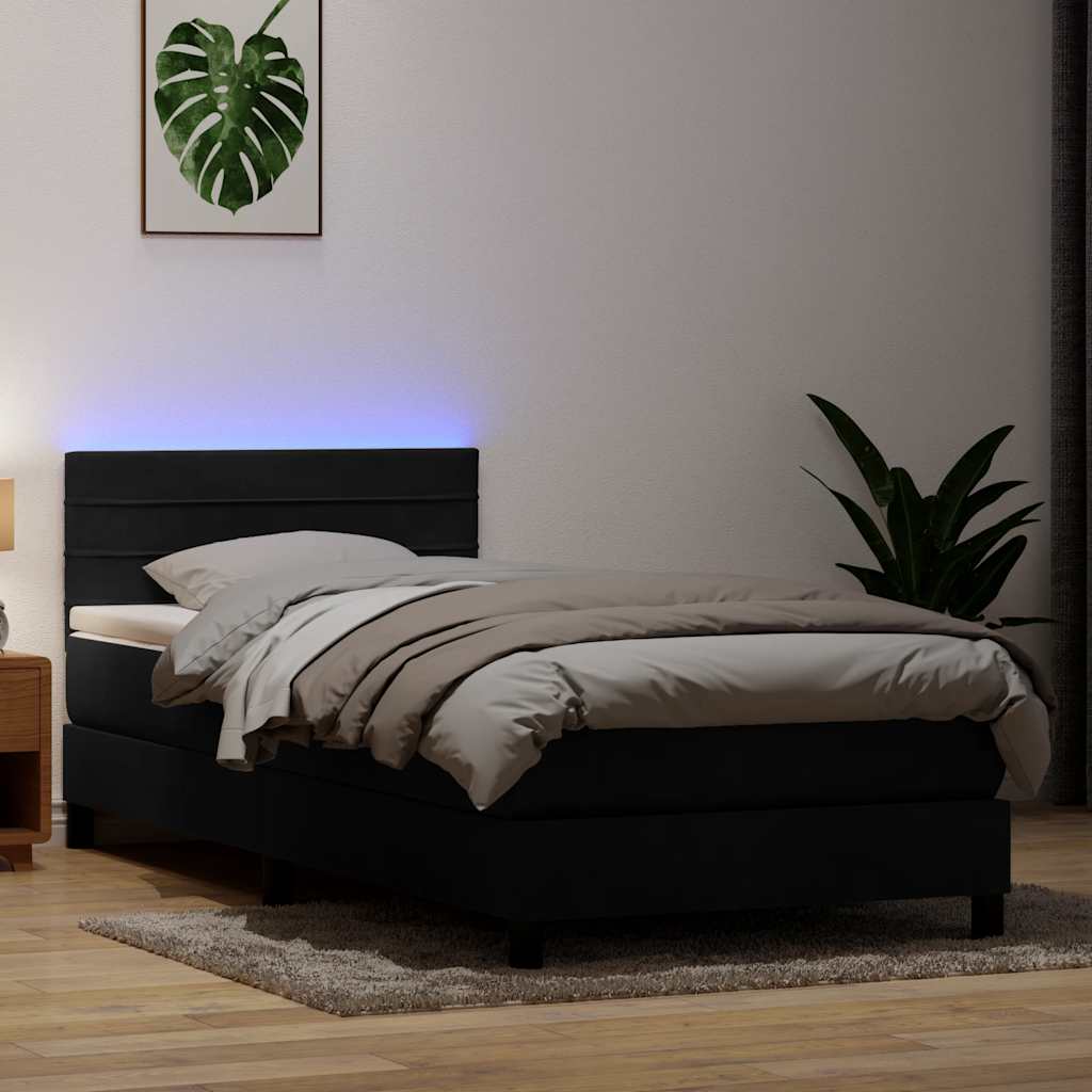 Boxspring met matras en LED fluweel zwart 80x220 cm is nu te koop bij PeponiXL, paradijselijk wonen!