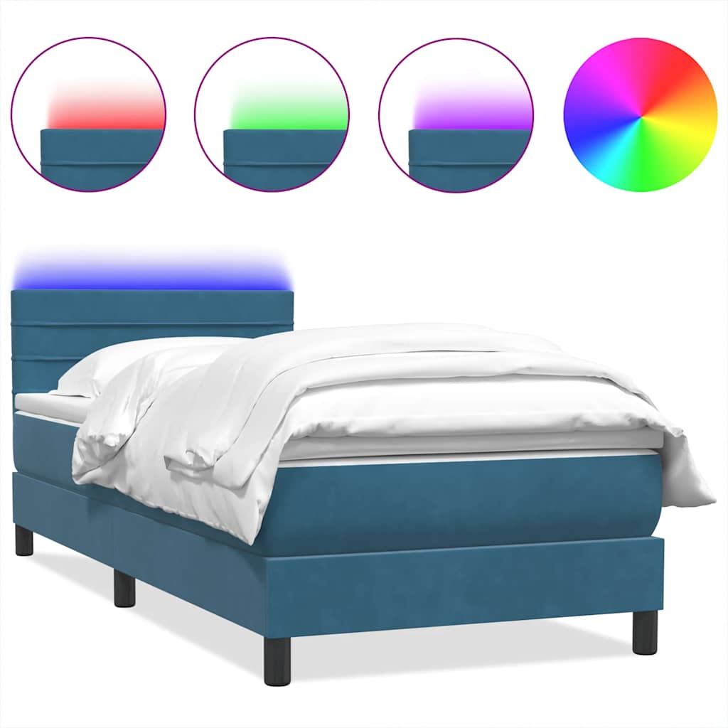 Boxspring met matras en LED fluweel donkerblauw 80x220 cm is nu te koop bij PeponiXL, paradijselijk wonen!