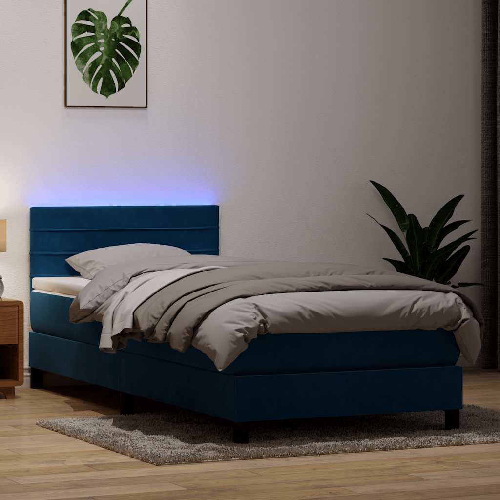 Boxspring met matras en LED fluweel donkerblauw 80x220 cm is nu te koop bij PeponiXL, paradijselijk wonen!