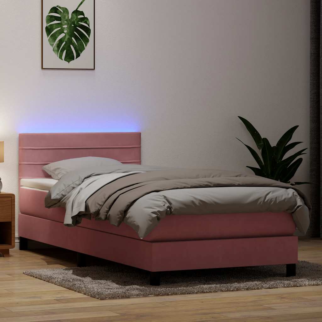 Boxspring met matras en LED fluweel roze 80x220 cm is nu te koop bij PeponiXL, paradijselijk wonen!
