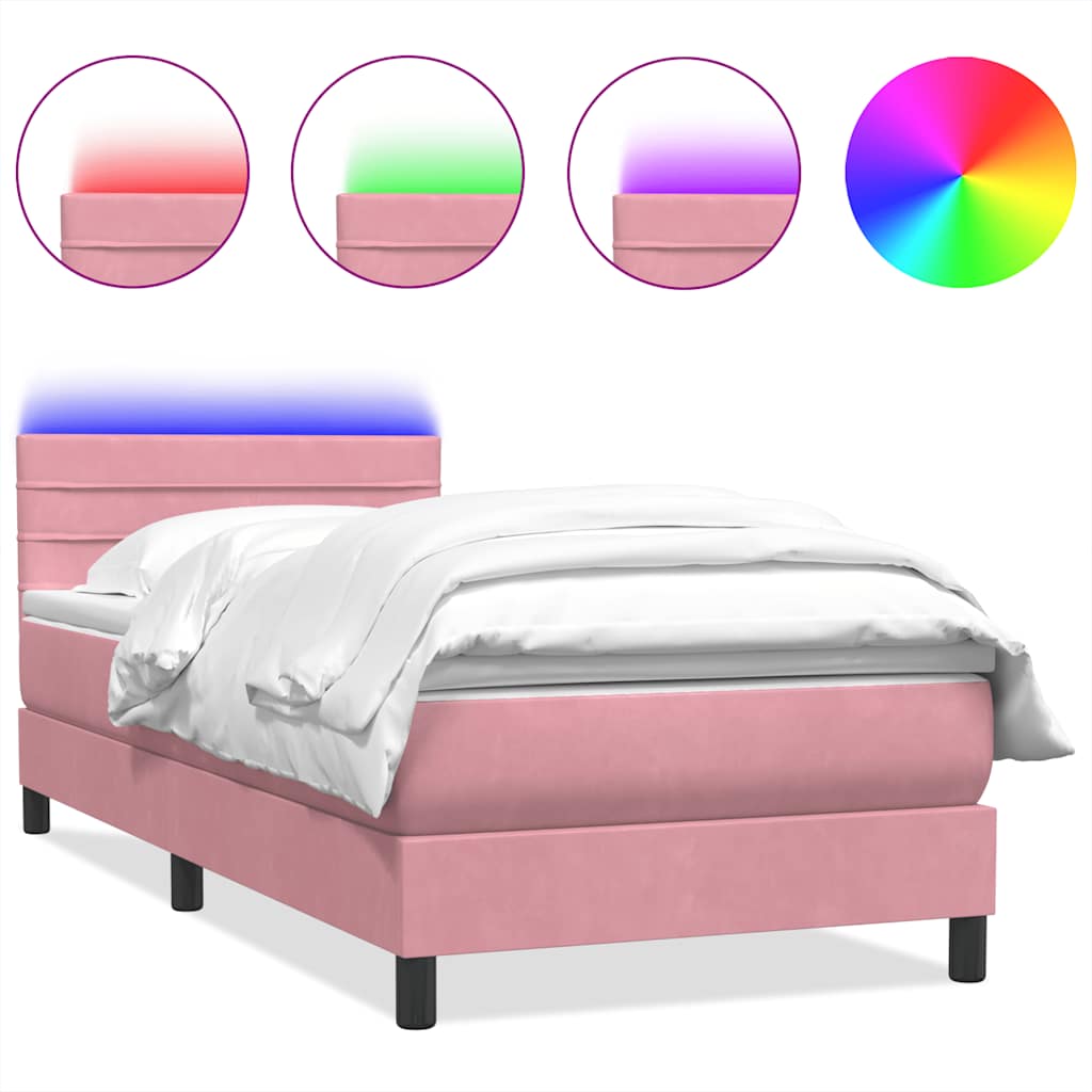 Boxspring met matras en LED fluweel roze 90x220 cm is nu te koop bij PeponiXL, paradijselijk wonen!