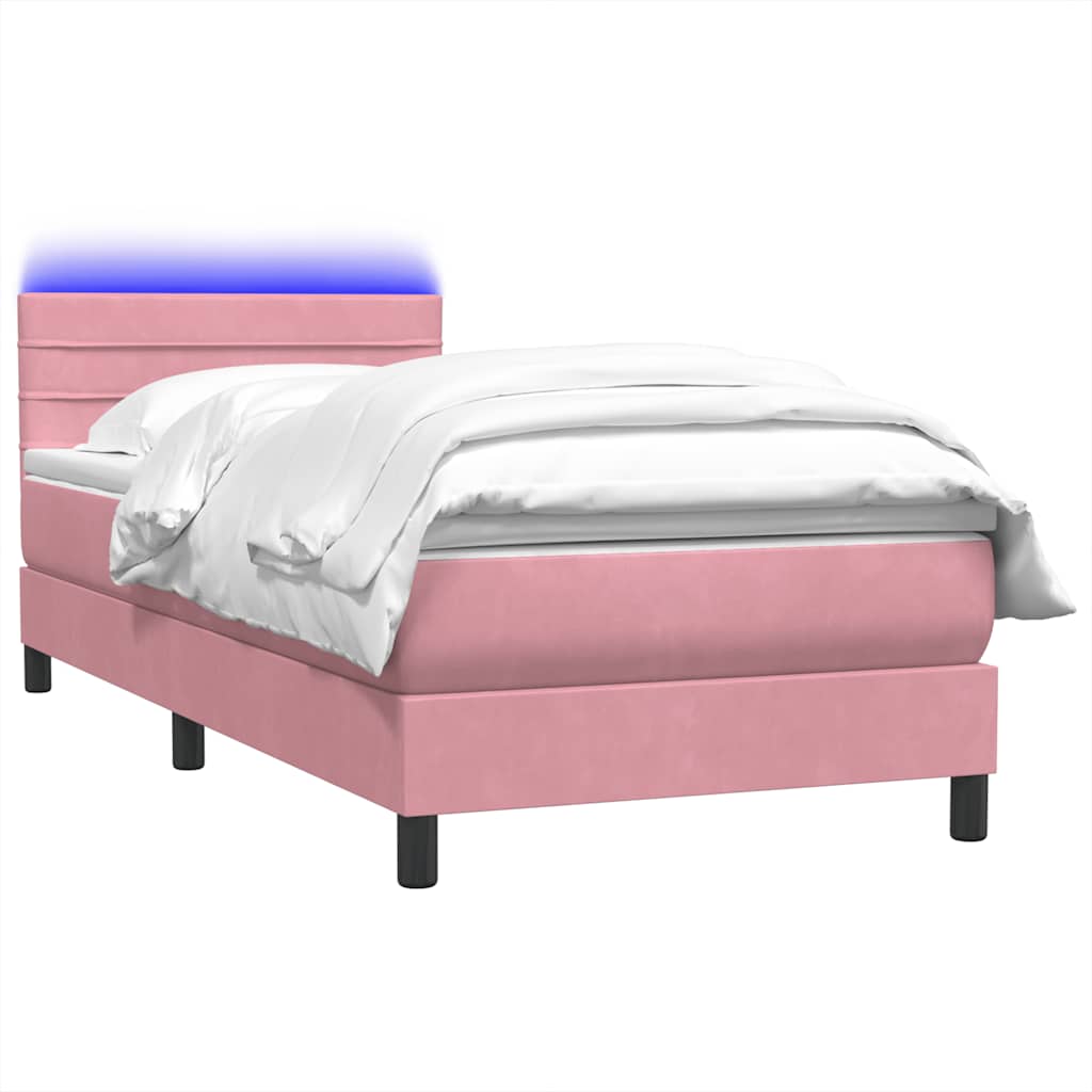 Boxspring met matras en LED fluweel roze 90x220 cm is nu te koop bij PeponiXL, paradijselijk wonen!