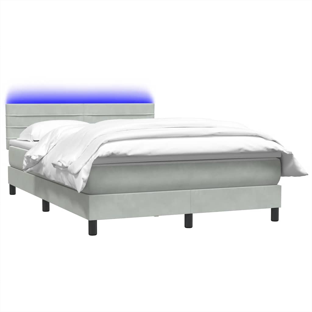 Boxspring met matras en LED fluweel lichtgrijs 160x220 cm is nu te koop bij PeponiXL, paradijselijk wonen!