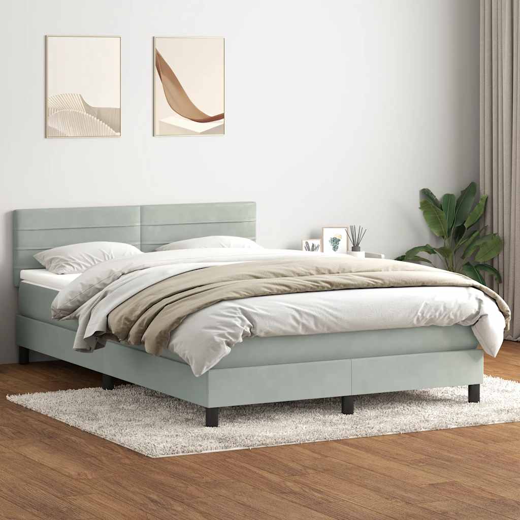 Boxspring met matras en LED fluweel lichtgrijs 160x220 cm is nu te koop bij PeponiXL, paradijselijk wonen!