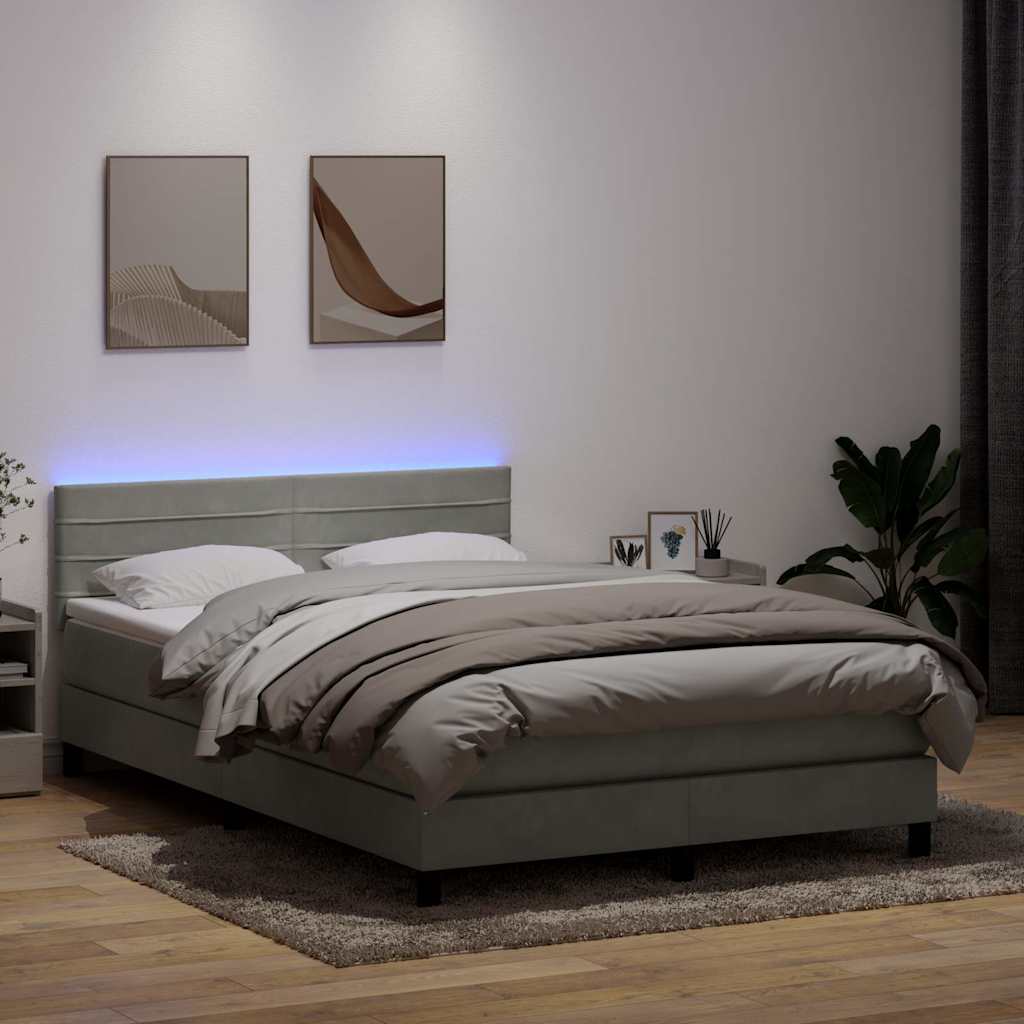 Boxspring met matras en LED fluweel lichtgrijs 160x220 cm is nu te koop bij PeponiXL, paradijselijk wonen!