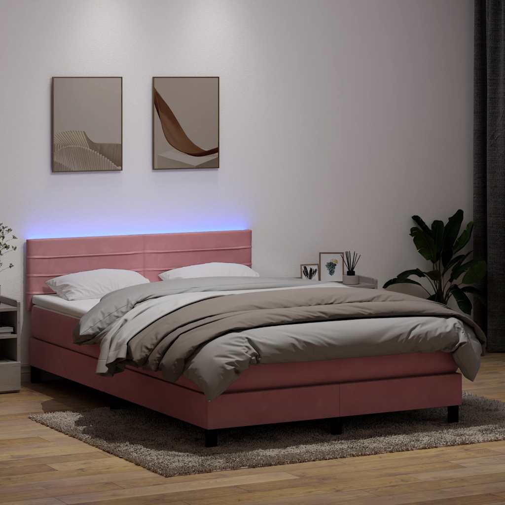 Boxspring met matras en LED fluweel roze 160x220 cm