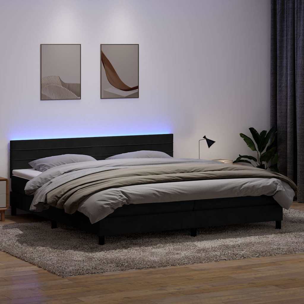 Boxspring met matras en LED fluweel zwart 180x220 cm is nu te koop bij PeponiXL, paradijselijk wonen!