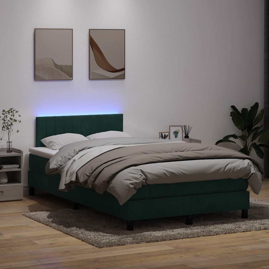 Boxspring met matras en LED fluweel donkergroen 120x220 cm