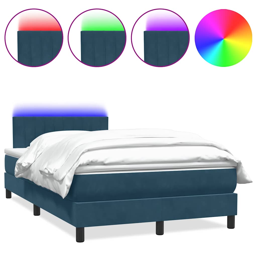 Boxspring met matras en LED fluweel donkerblauw 120x220 cm