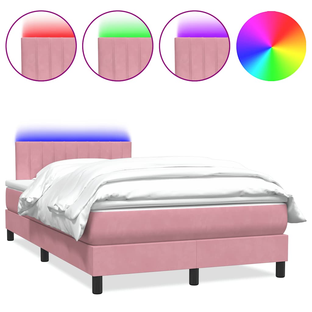 Boxspring met matras en LED fluweel roze 120x220 cm is nu te koop bij PeponiXL, paradijselijk wonen!