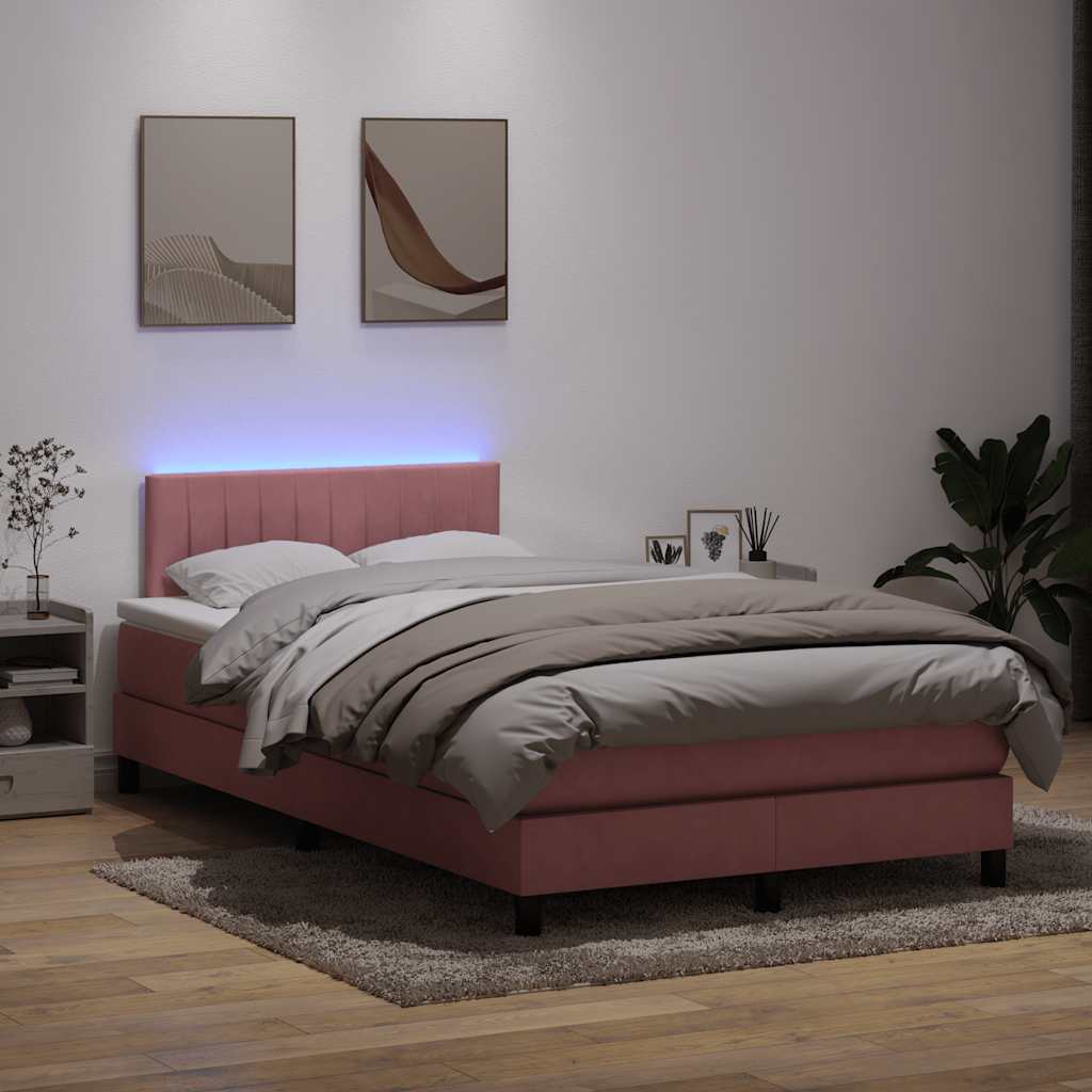 Boxspring met matras en LED fluweel roze 120x220 cm is nu te koop bij PeponiXL, paradijselijk wonen!