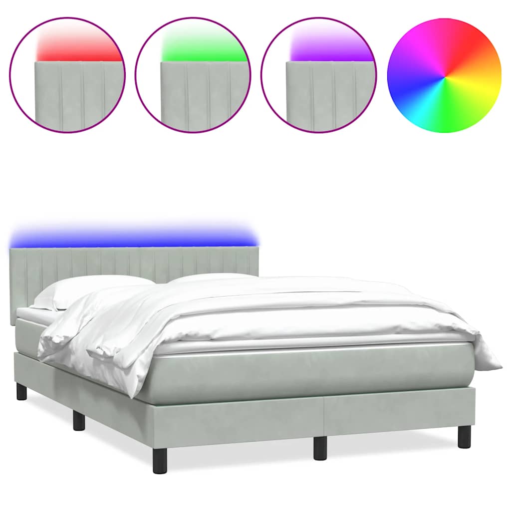 Boxspring met matras en LED fluweel lichtgrijs 140x220 cm