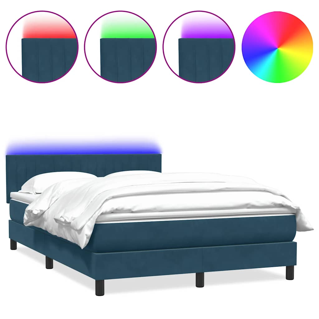 Boxspring met matras en LED fluweel donkerblauw 140x220 cm