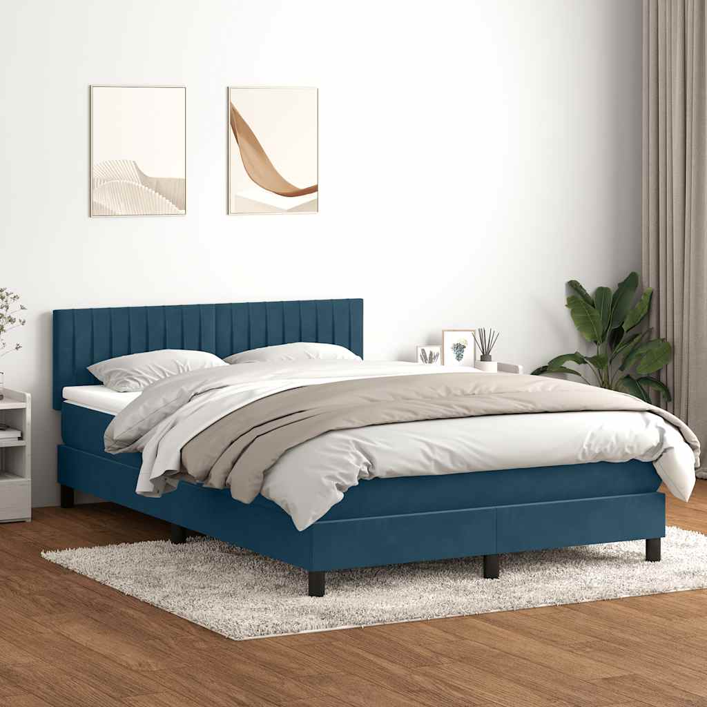 Boxspring met matras en LED fluweel donkerblauw 140x220 cm