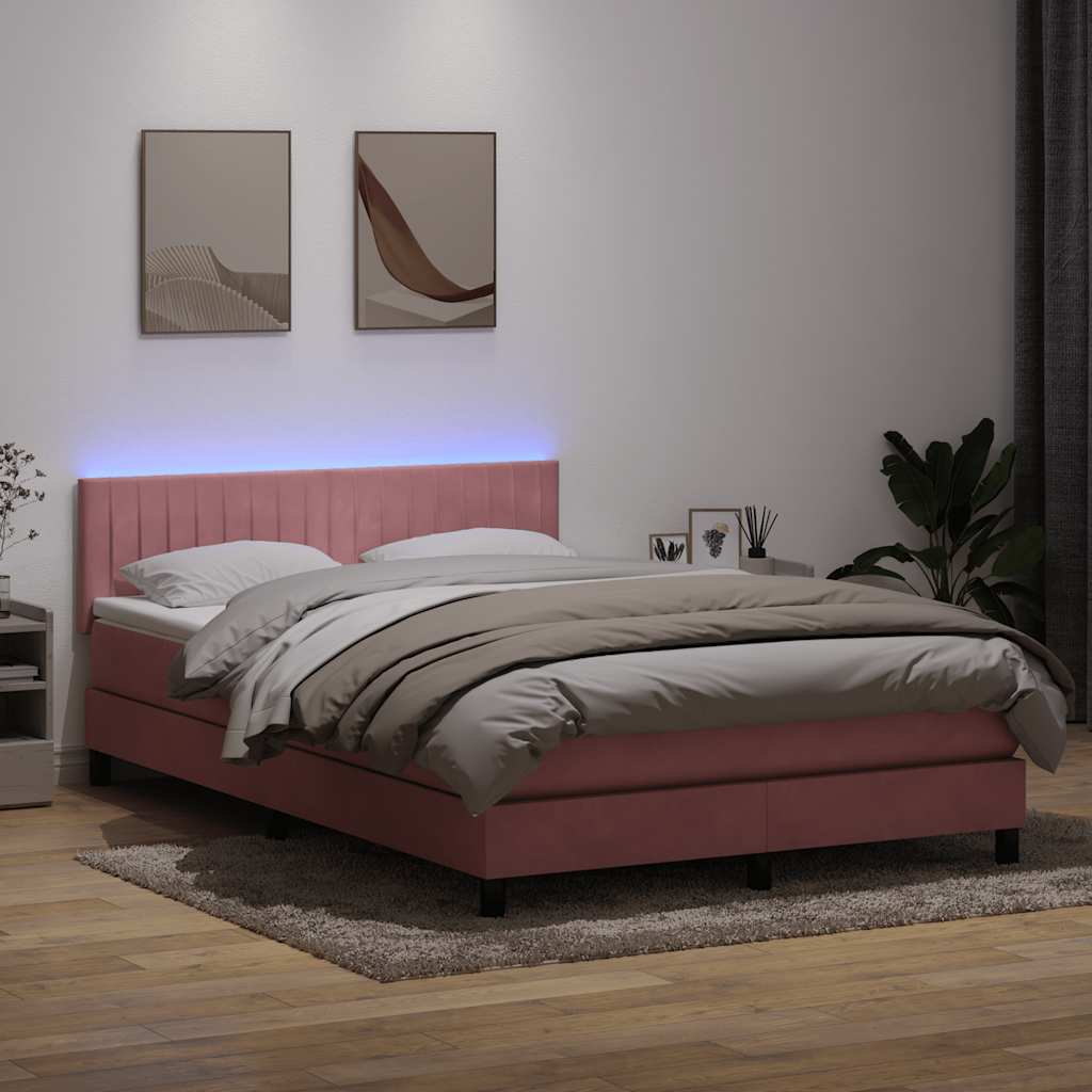 Boxspring met matras en LED fluweel roze 160x220 cm