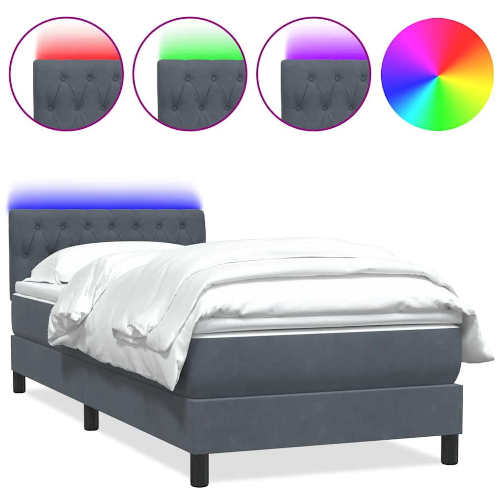 Boxspring met matras en LED fluweel donkergrijs 80x210 cm is nu te koop bij PeponiXL, paradijselijk wonen!