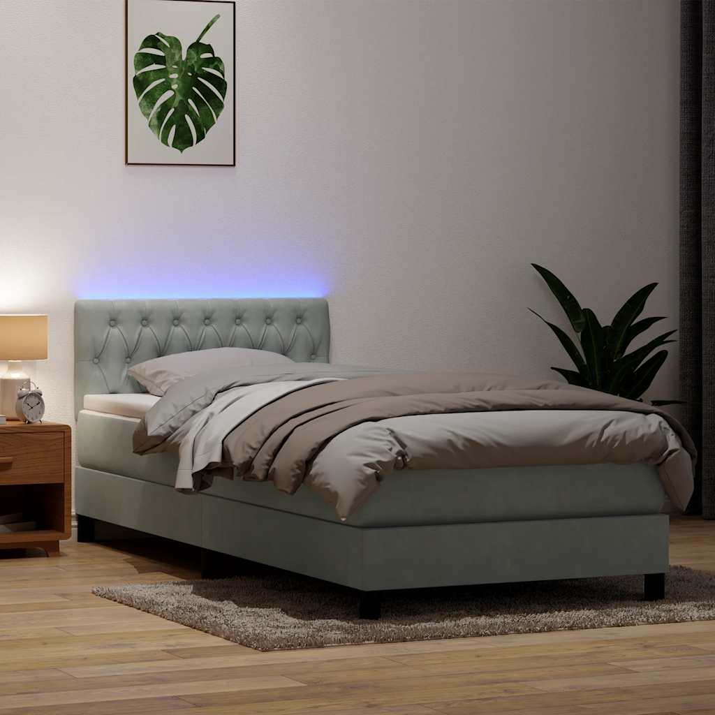 Boxspring met matras en LED fluweel lichtgrijs 90x210 cm is nu te koop bij PeponiXL, paradijselijk wonen!