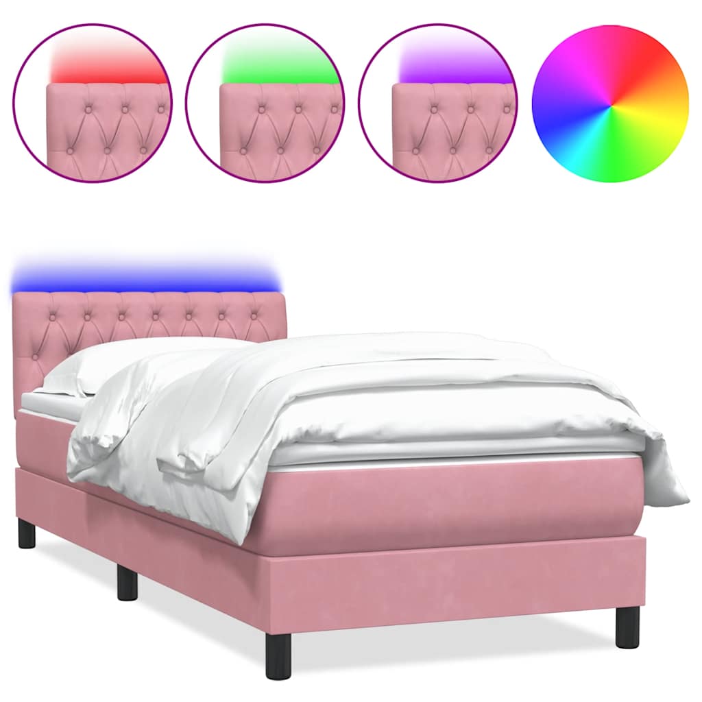 Boxspring met matras en LED fluweel roze 90x210 cm is nu te koop bij PeponiXL, paradijselijk wonen!