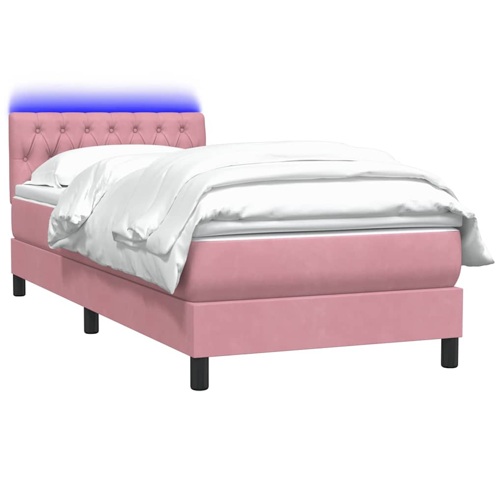Boxspring met matras en LED fluweel roze 90x210 cm is nu te koop bij PeponiXL, paradijselijk wonen!
