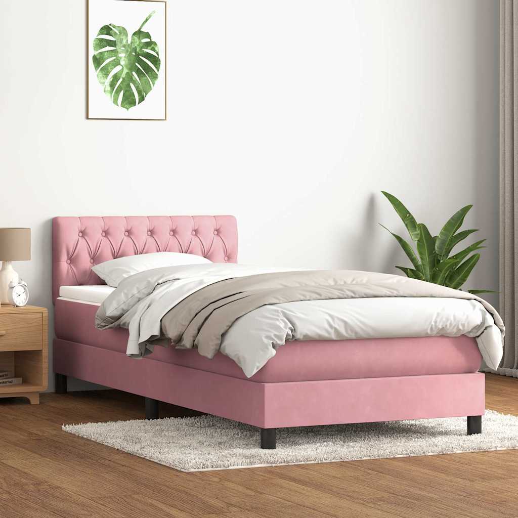 Boxspring met matras en LED fluweel roze 90x210 cm is nu te koop bij PeponiXL, paradijselijk wonen!
