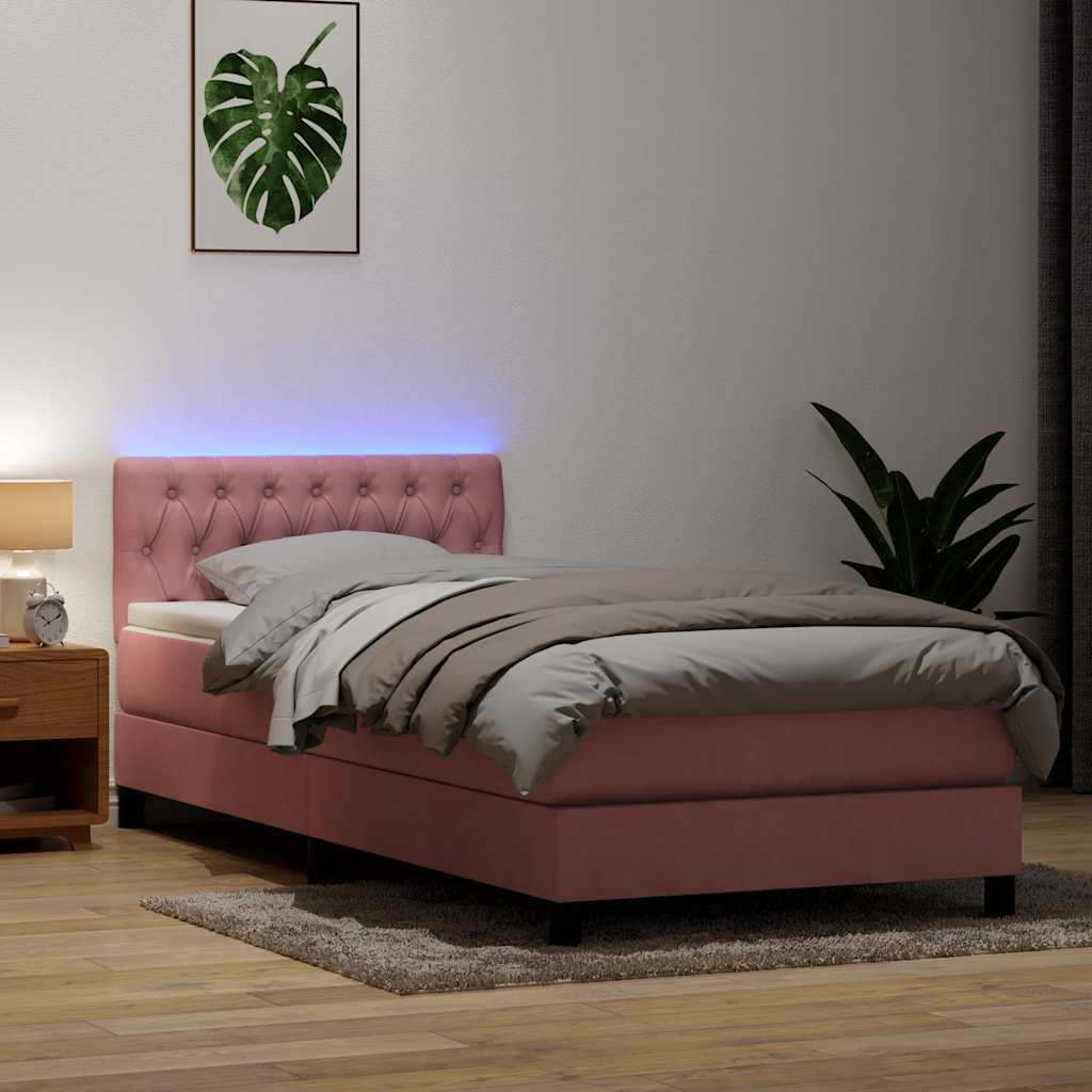 Boxspring met matras en LED fluweel roze 90x210 cm is nu te koop bij PeponiXL, paradijselijk wonen!