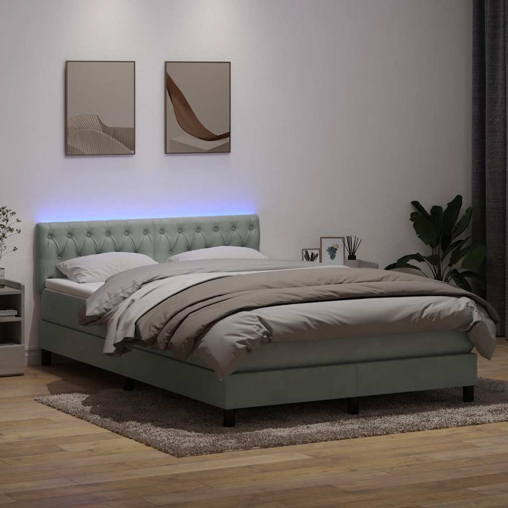 Boxspring met matras en LED fluweel lichtgrijs 160x210 cm is nu te koop bij PeponiXL, paradijselijk wonen!