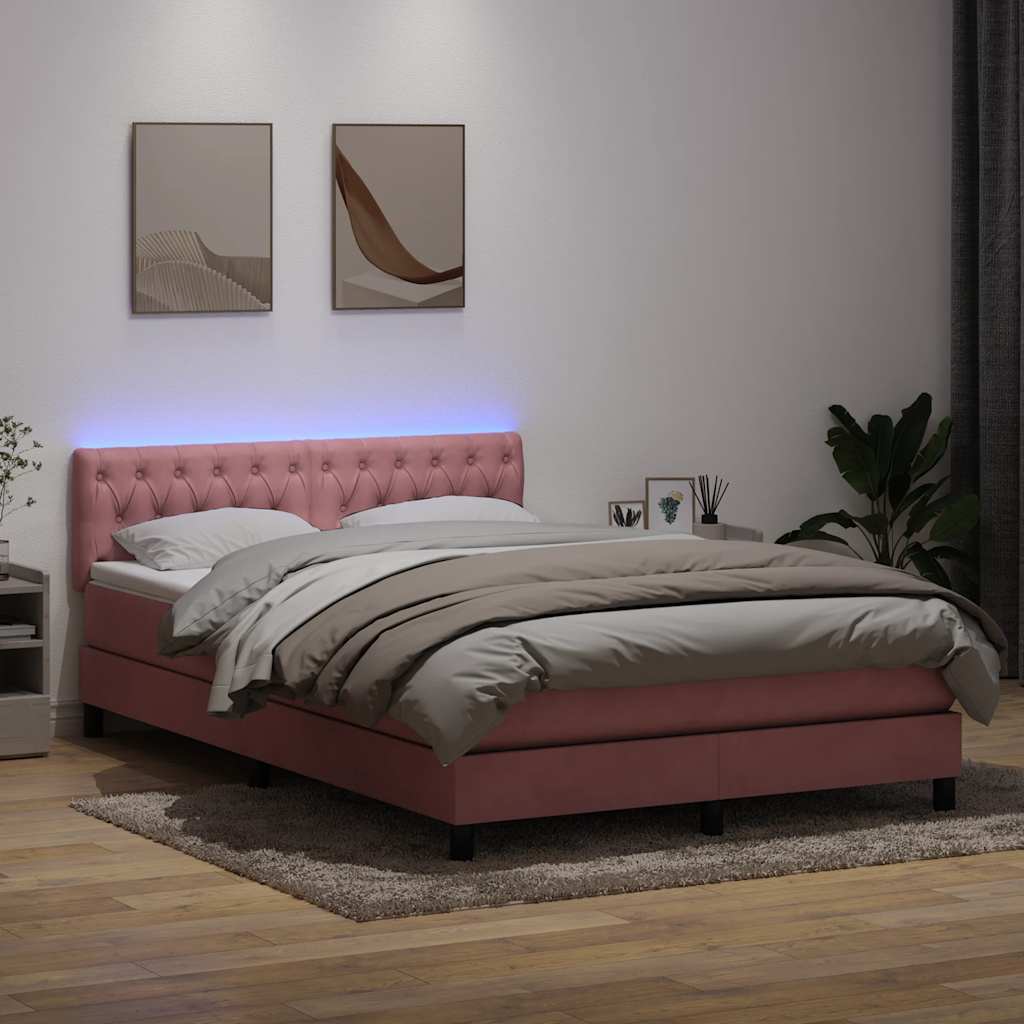 Boxspring met matras en LED fluweel roze 160x210 cm is nu te koop bij PeponiXL, paradijselijk wonen!