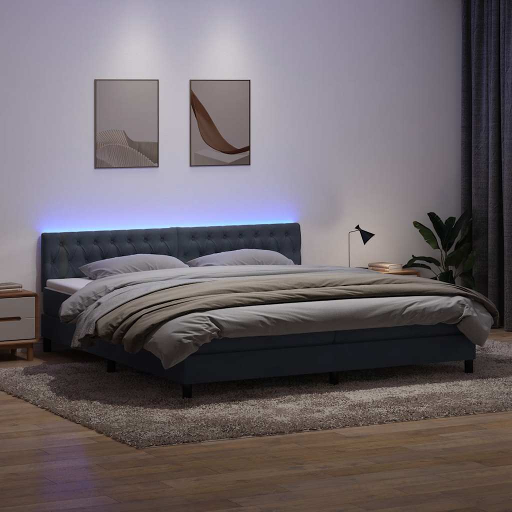 Boxspring met matras en LED fluweel donkergrijs 180x210 cm is nu te koop bij PeponiXL, paradijselijk wonen!