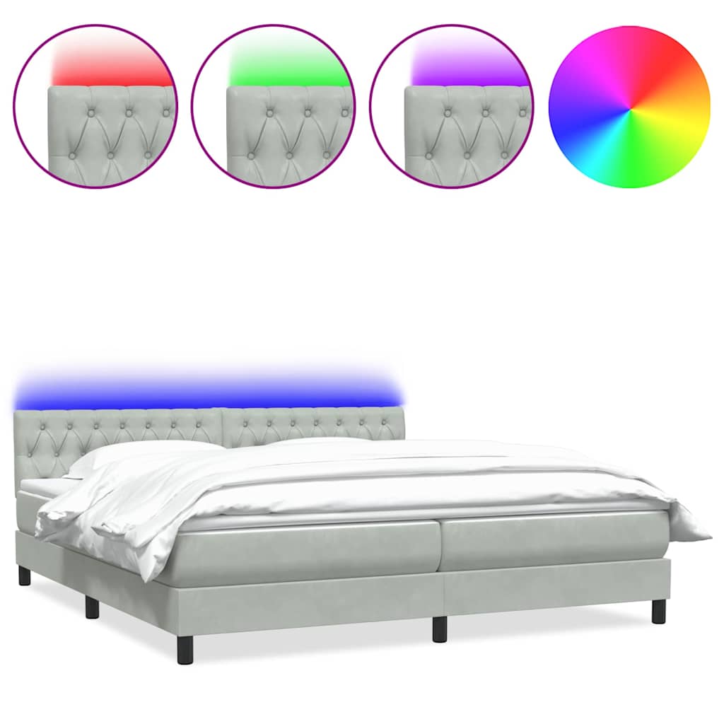 Boxspring met matras en LED fluweel lichtgrijs 200x210 cm
