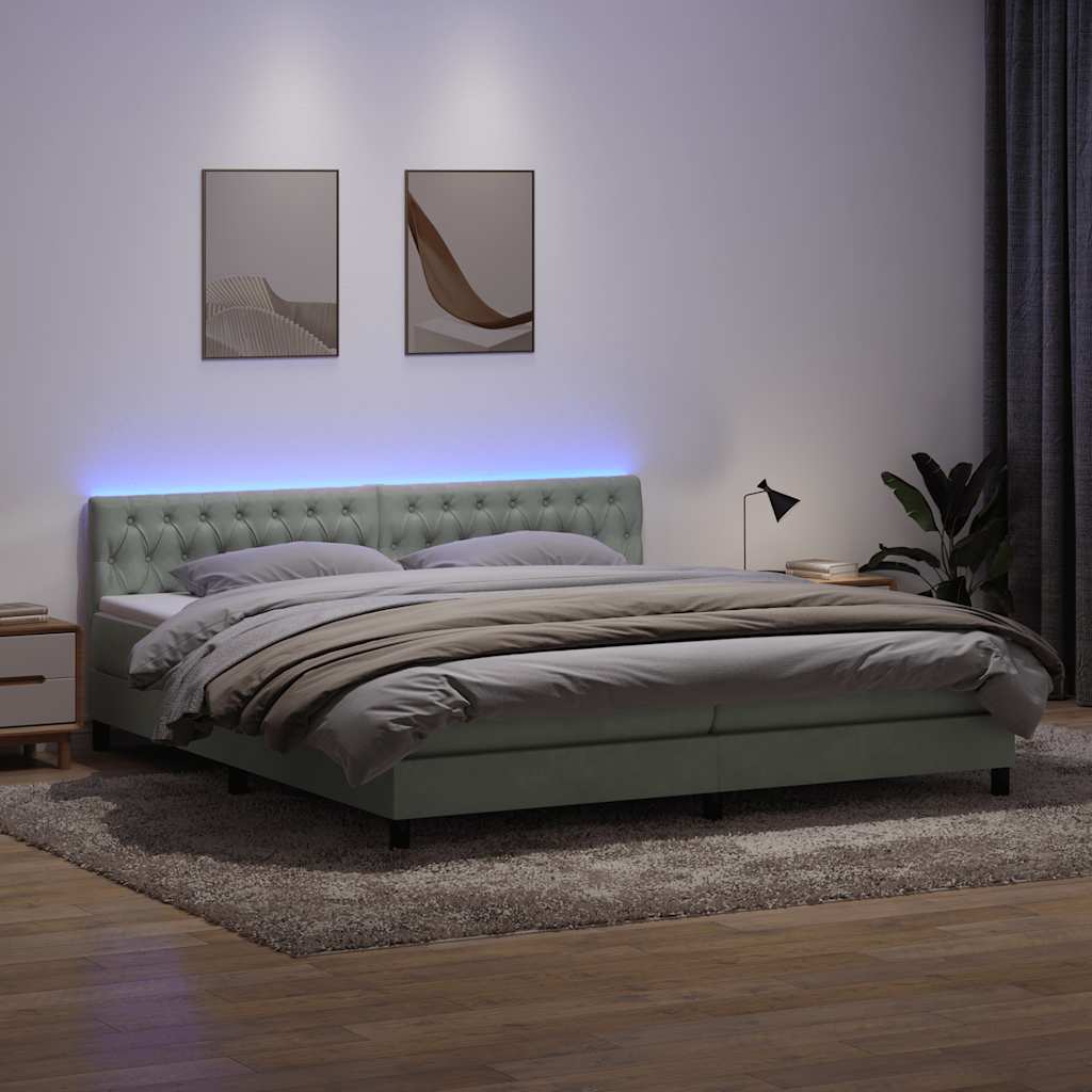 Boxspring met matras en LED fluweel lichtgrijs 200x210 cm