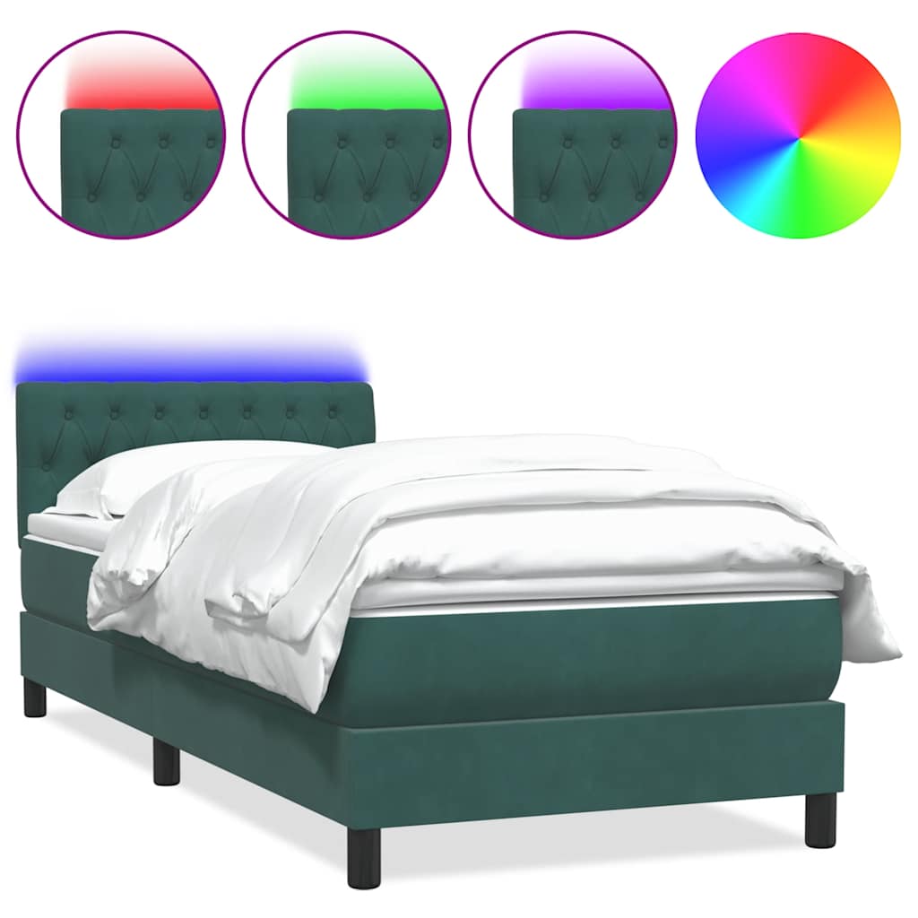 Boxspring met matras en LED fluweel donkergroen 80x220 cm is nu te koop bij PeponiXL, paradijselijk wonen!