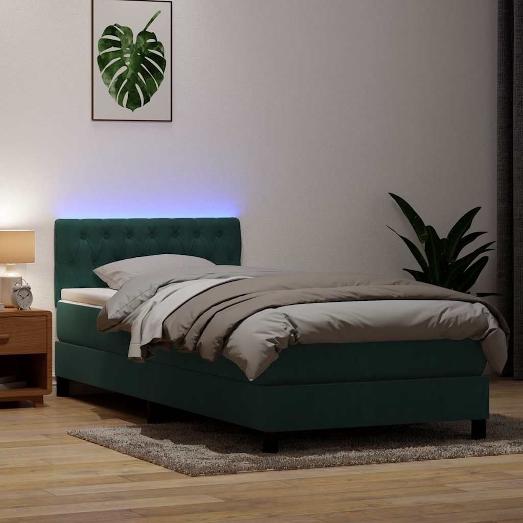 Boxspring met matras en LED fluweel donkergroen 80x220 cm is nu te koop bij PeponiXL, paradijselijk wonen!