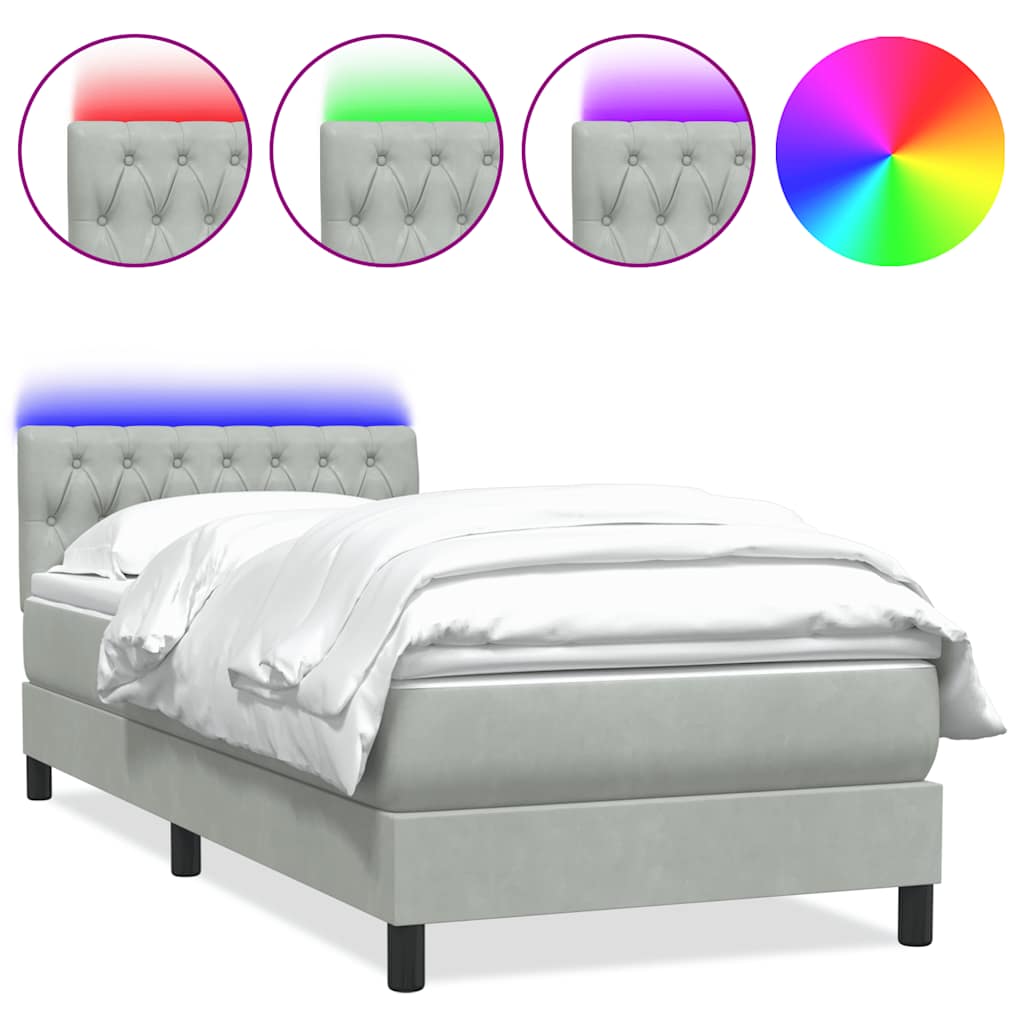 Boxspring met matras en LED fluweel lichtgrijs 100x220 cm
