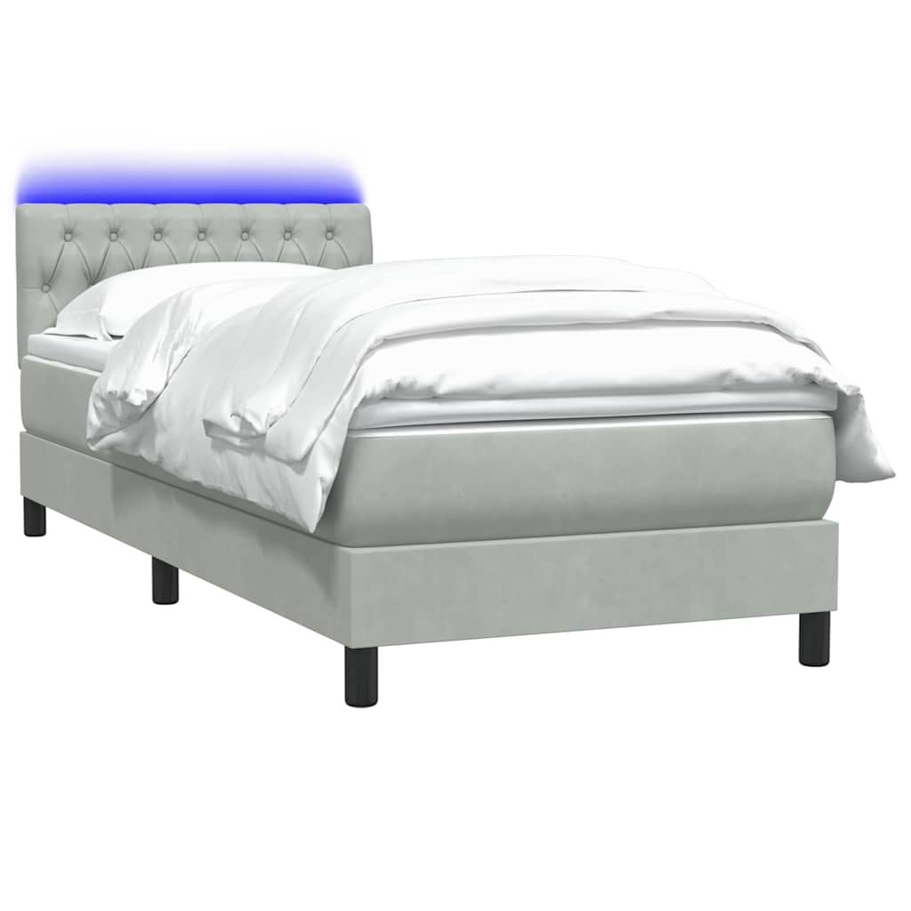 Boxspring met matras en LED fluweel lichtgrijs 100x220 cm
